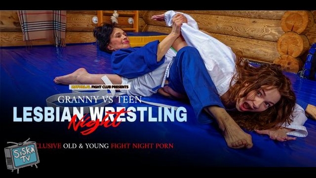 Purr Simona, Mini Schwarz - Granny VS Teen! Old and young lesbian wrestling sex!