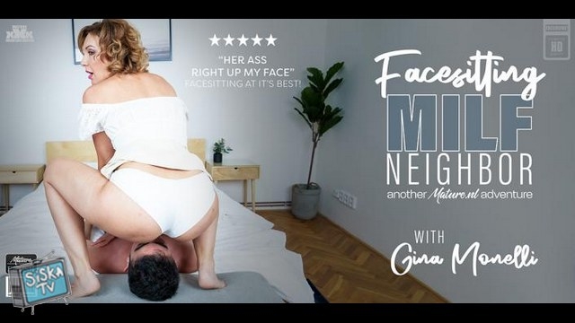 Gina Monelli - Kinky MILF Gina Monelli gives her facesitting fetish loving neighbour the day of his life