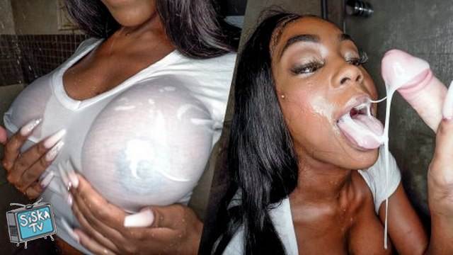 Tori Montana - Ebony Amateur Sucks Big White Cock for Cum