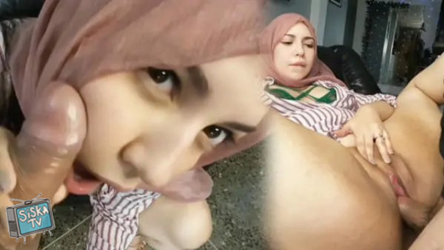 Cherry - In Pink Hijab Getting Fucked Couch Legs Spread Wide