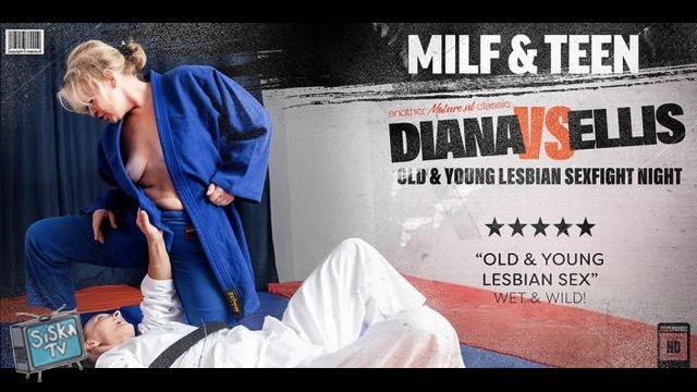 Diana, Ellis Courtney - 57 year old MILF Diana gets wet with 26 year old Ellis in this old and young lesbian sexfight match